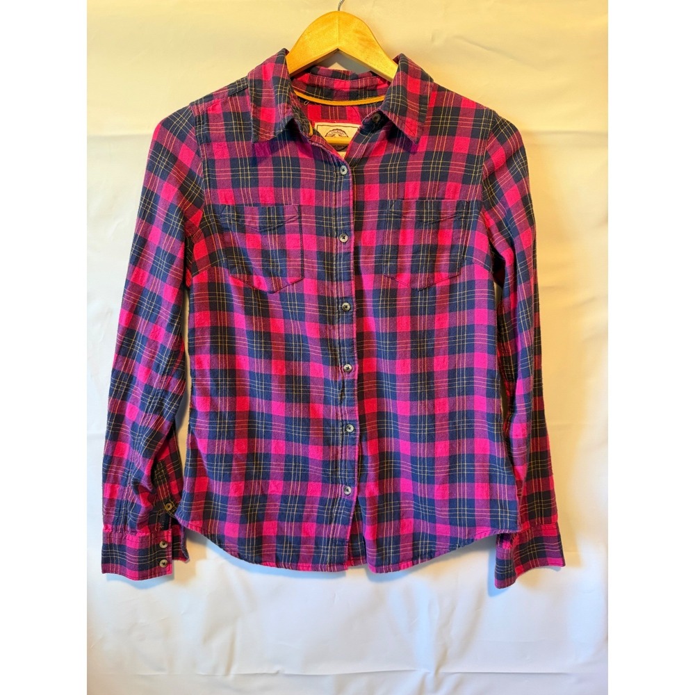 SO Perfect Shirt Juniors Pink Navy Blue Plaid Flannel Button Down Cotton Medium